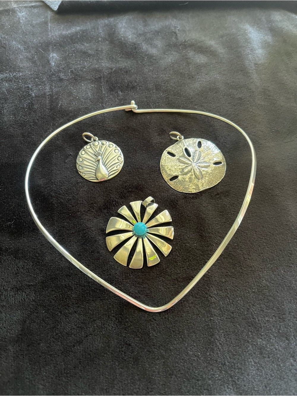 James Avery Silver Necklace LOT w/ Turquoise sunburst, peacock AND sand dollar